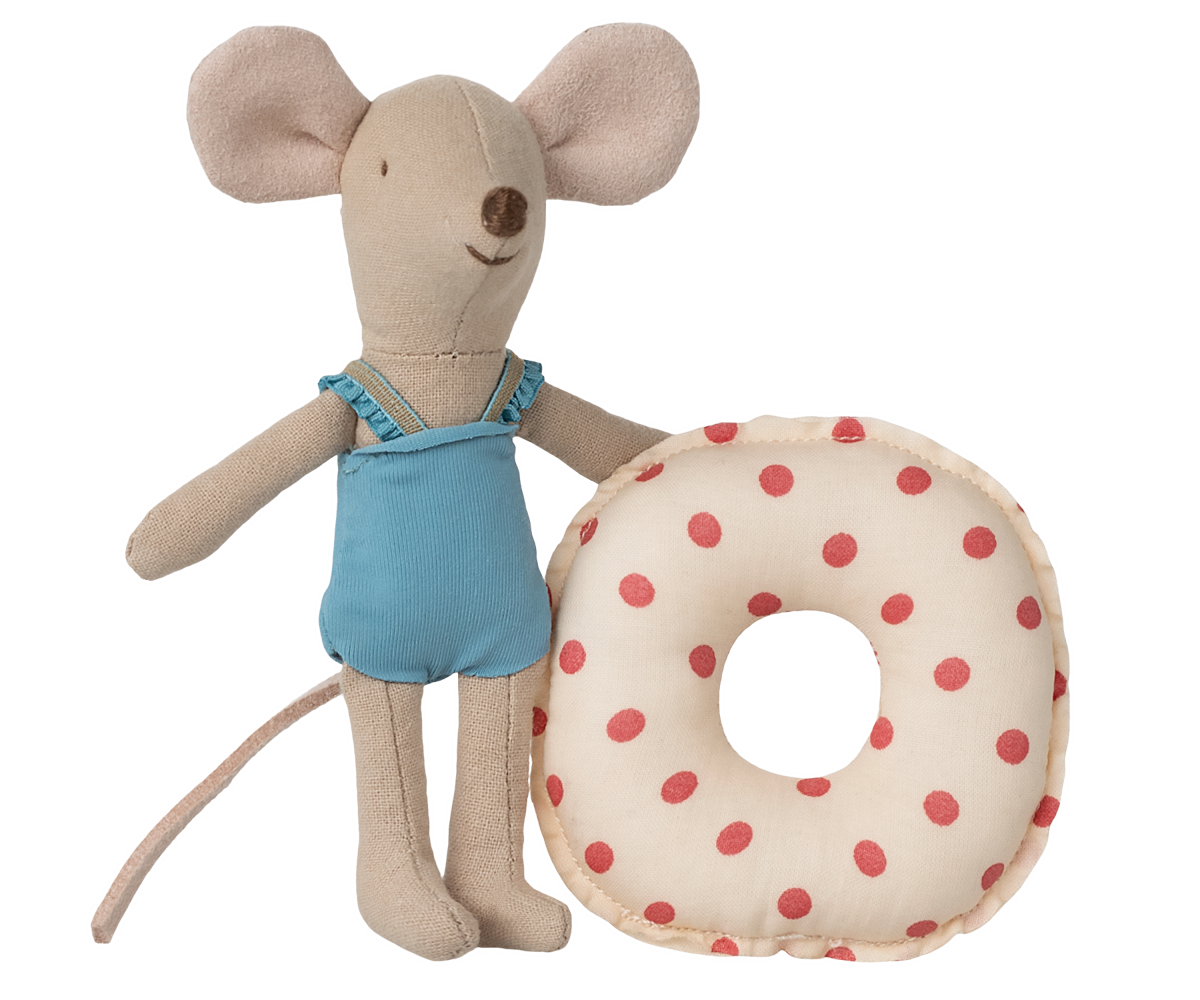Maileg Little Sister Beach Mouse With Red Dot Float
