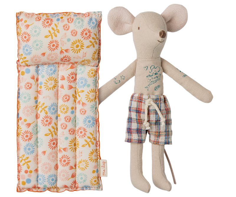 Maileg Dad Beach Mouse With Flower Air Mattress