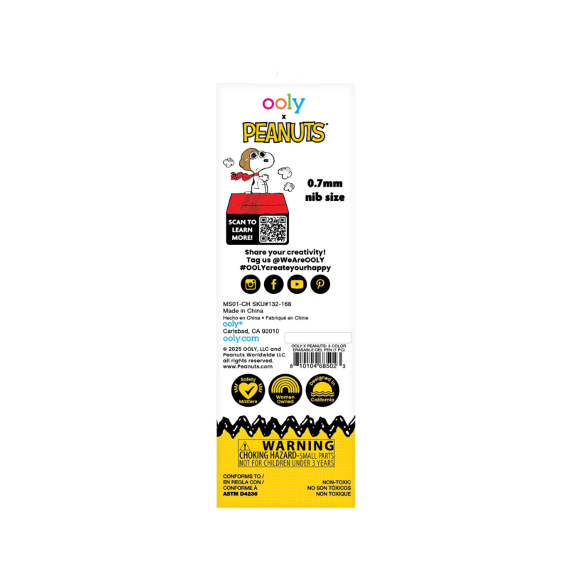 Peanuts 3 Color Erasable Gel Pen from Ooly