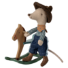 Maileg Little Brother Cowboy Mouse On Rocking Horse
