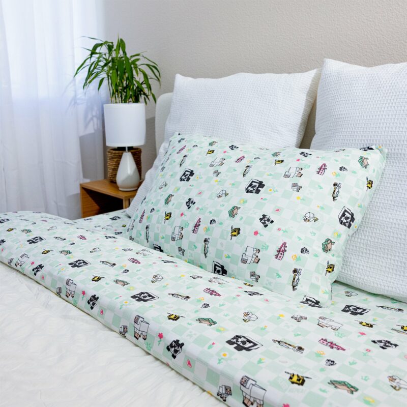 Bellabu Bear Minecraft Sleep Repeat Bamboo Viscose Full Sheet Set