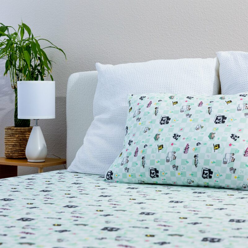 Bellabu Bear Minecraft Sleep Repeat Bamboo Viscose Twin Sheet Set available at Blossom