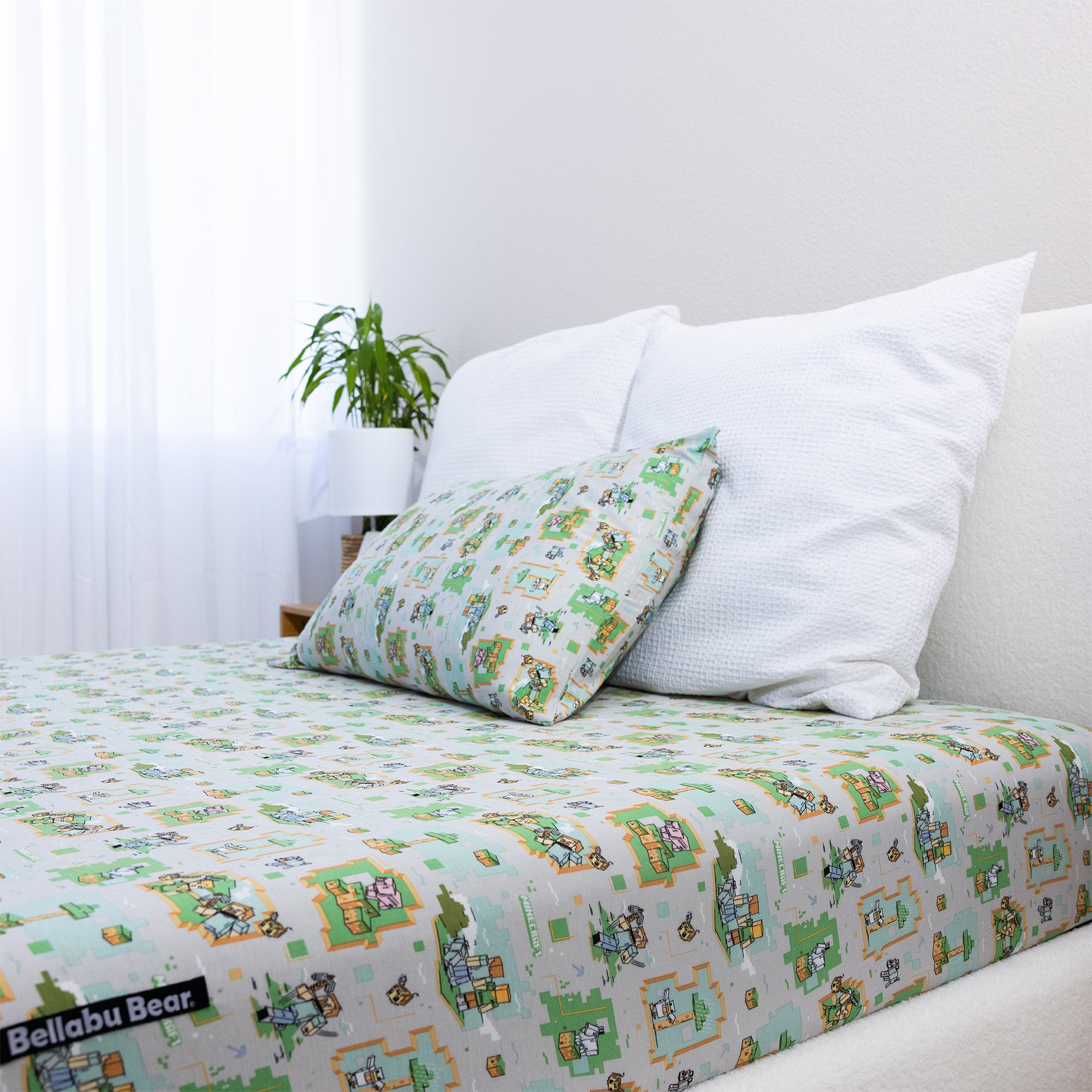Bellabu Bear Minecraft Overworld Dreams Bamboo Viscose Twin Sheet Set