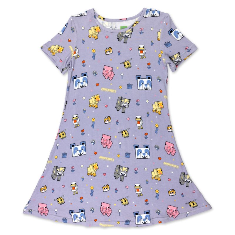 Minecraft Pixel Pals Bamboo Viscose Short Sleeve Dress