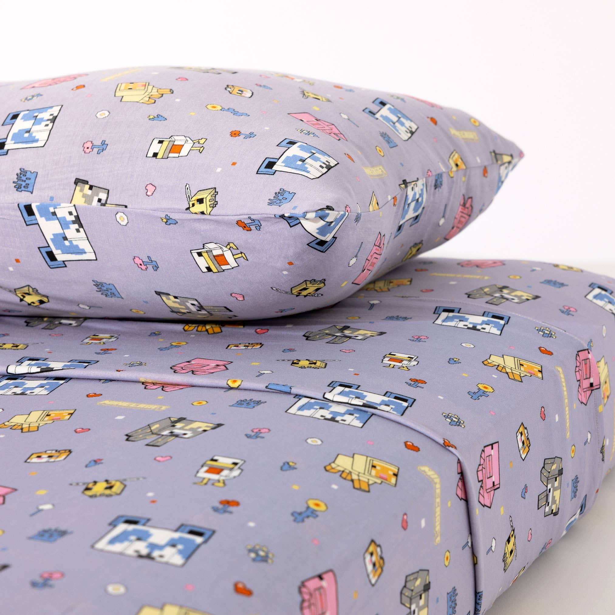 Bellabu Bear Minecraft Pixel Pals Bamboo Viscose Twin Sheet Set