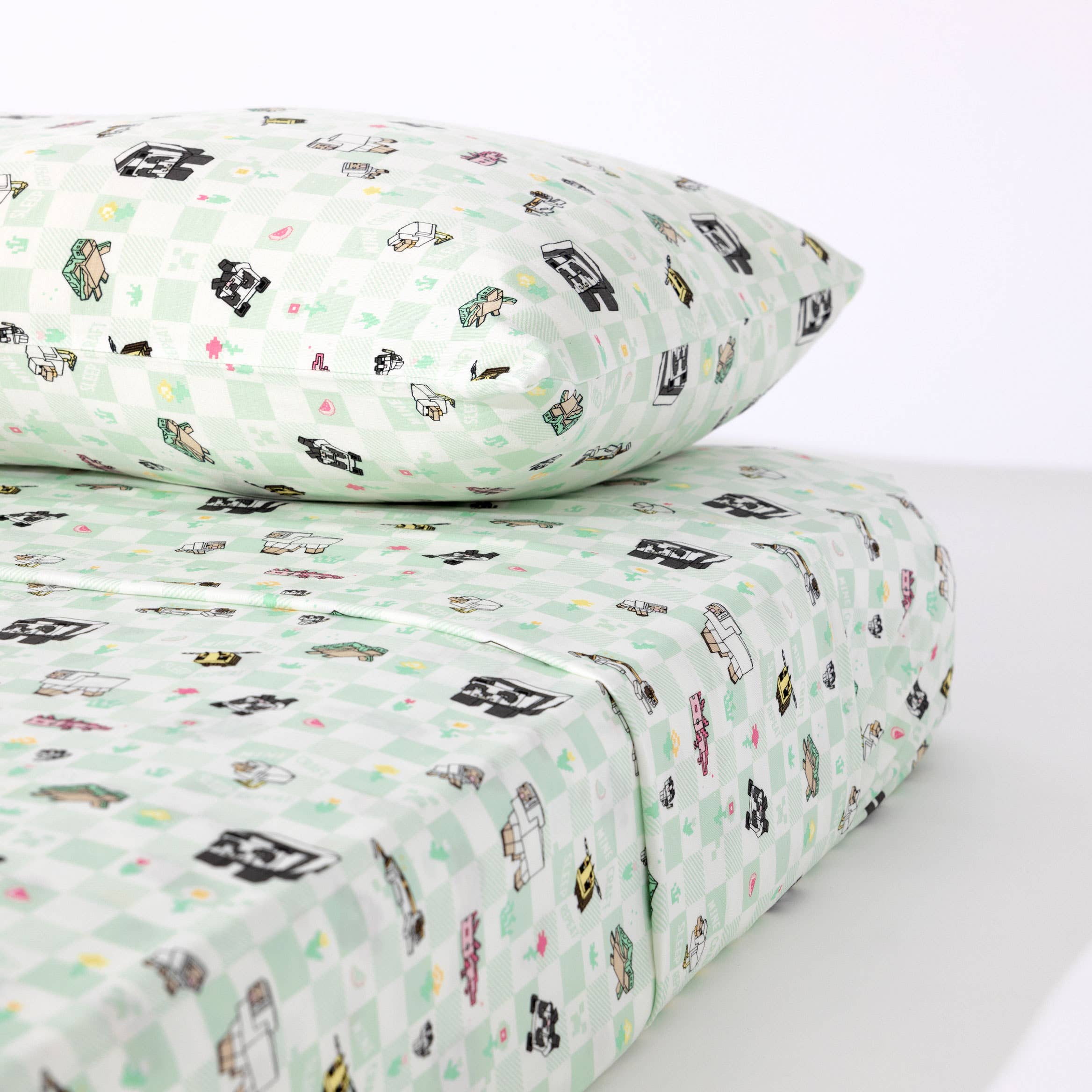 Bellabu Bear Minecraft Sleep Repeat Bamboo Viscose Twin Sheet Set