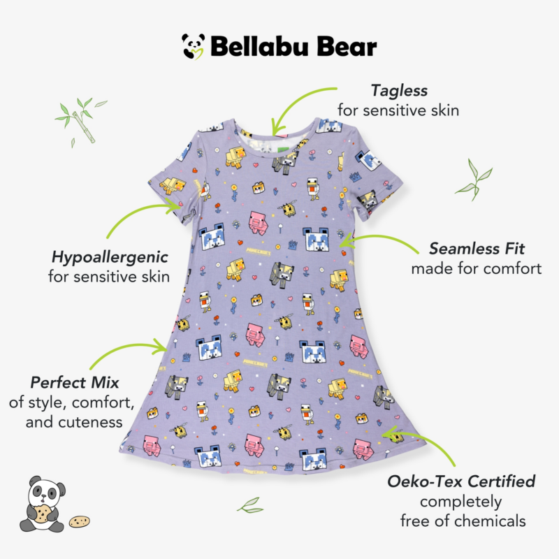 Minecraft Pixel Pals Bamboo Viscose Short Sleeve Dress available at Blossom