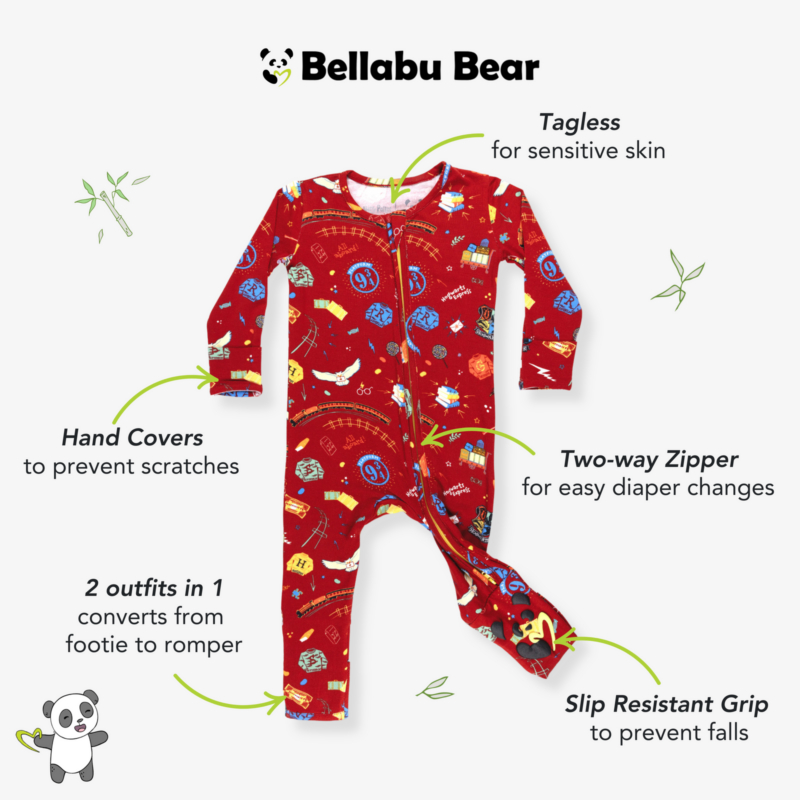 Harry Potter Hogwarts Express Bamboo Viscose Convertible Footie from Bellabu Bear