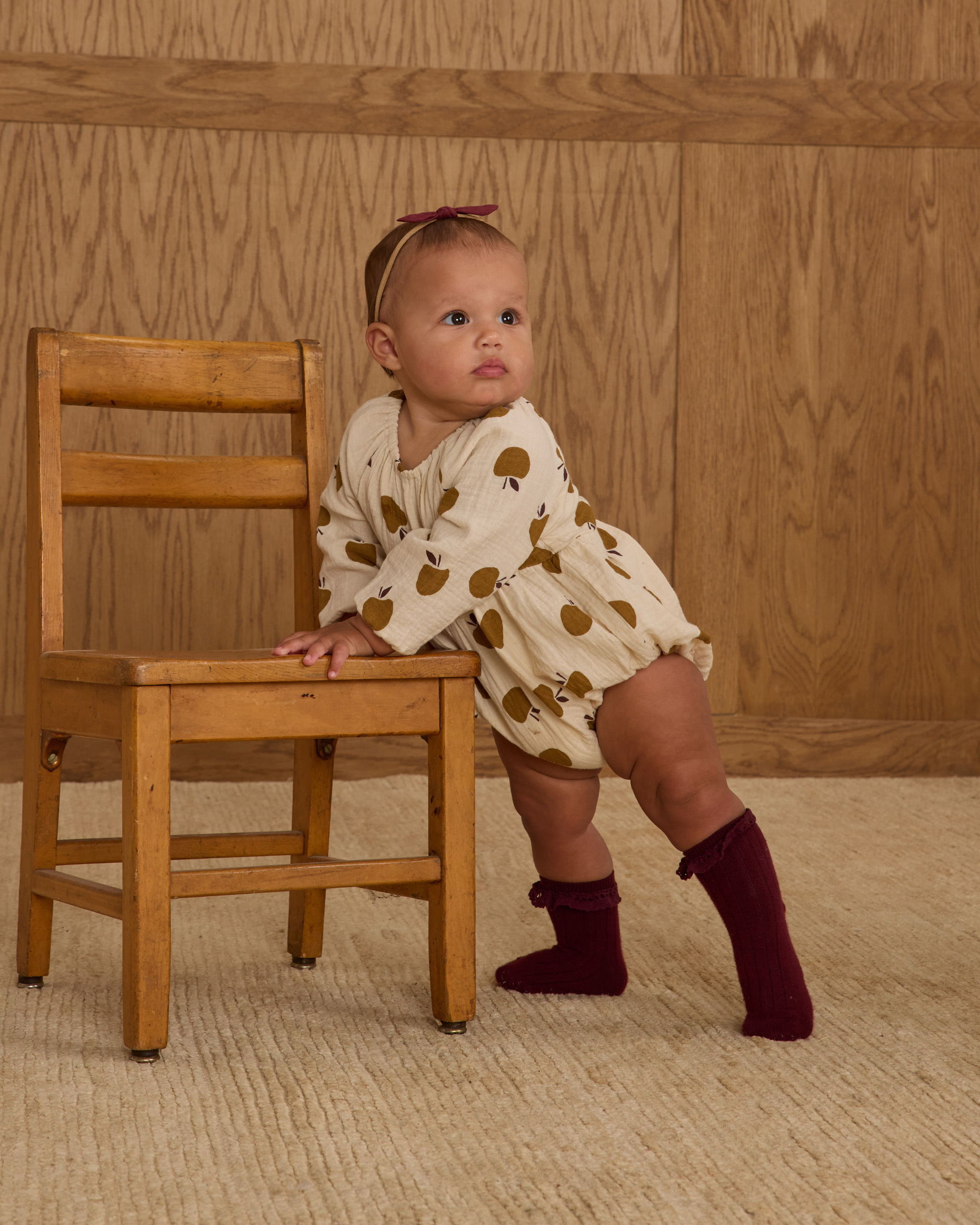Rylee & Cru Long Sleeve Bubble Romper In Golden Apples