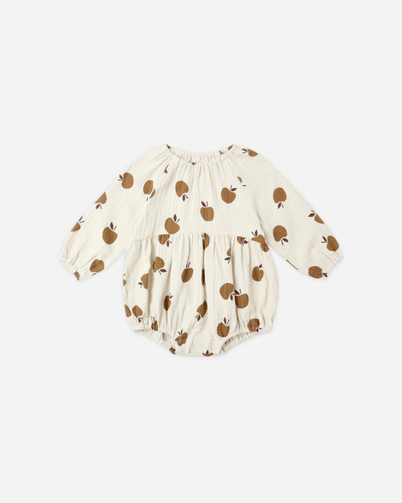Long Sleeve Bubble Romper In Golden Apples from Rylee & Cru