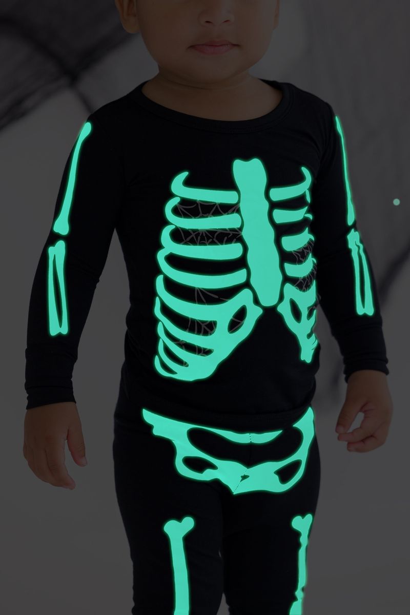Bones With Gray Webs Glow-In-The-Dark Bamboo Viscose Pajama Set from Birdie Bean