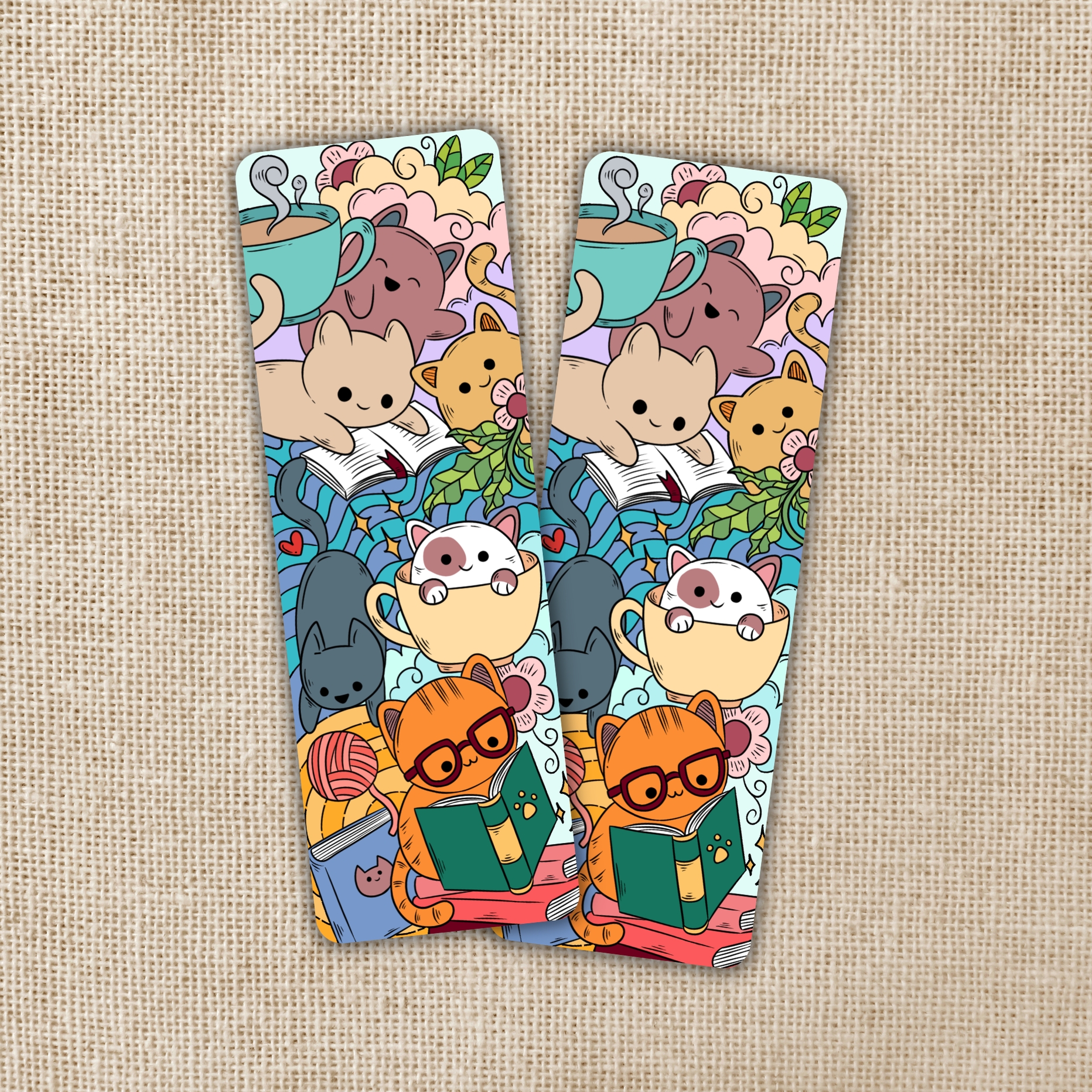 Kingdom of Threads Reading Cat Pile Bookmark