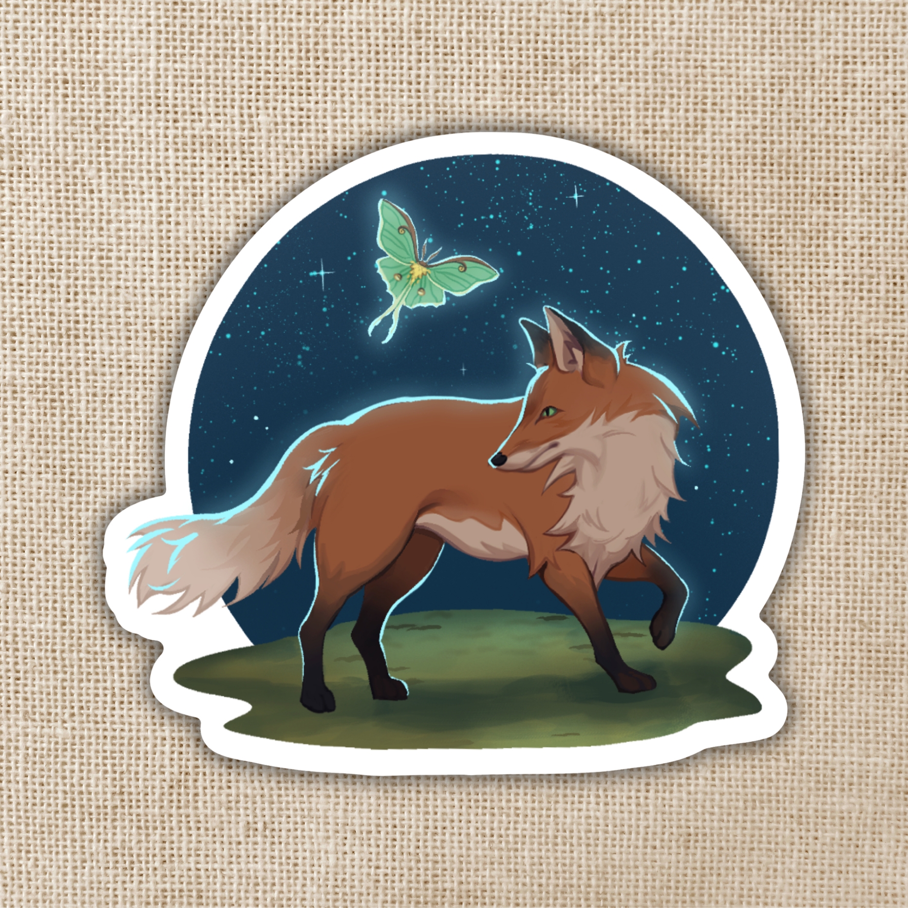 Kingdom of Threads Fox & Moon Moth Sticker