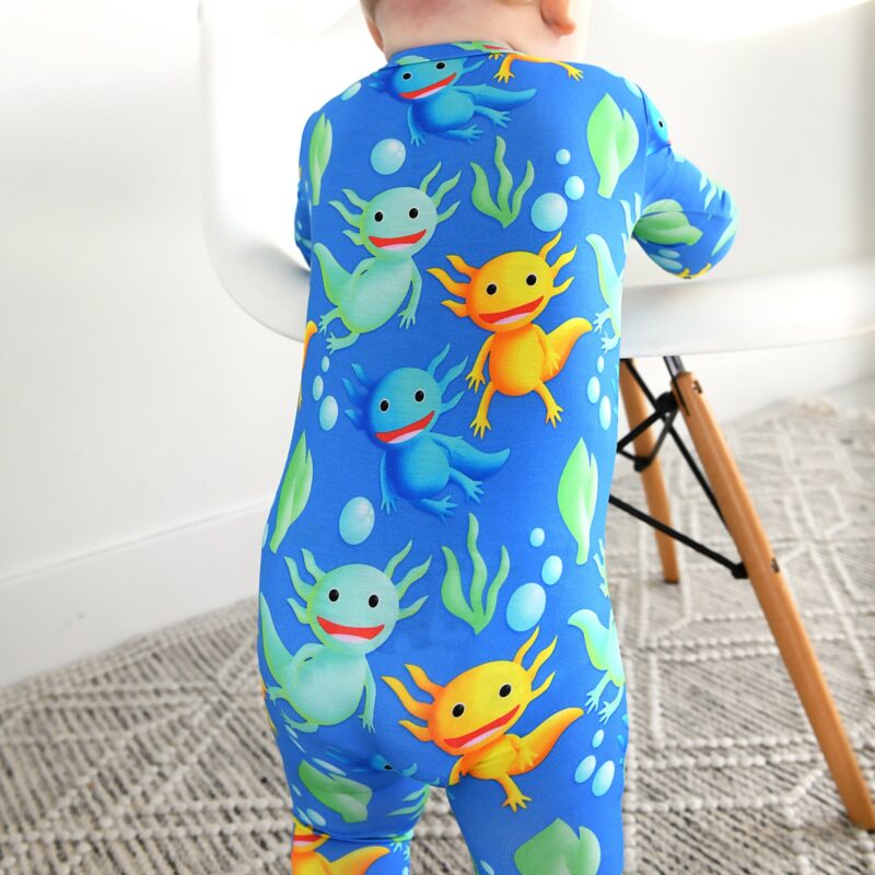 Archie Axolotl Bamboo Viscose Zip Footie from Gigi and Max