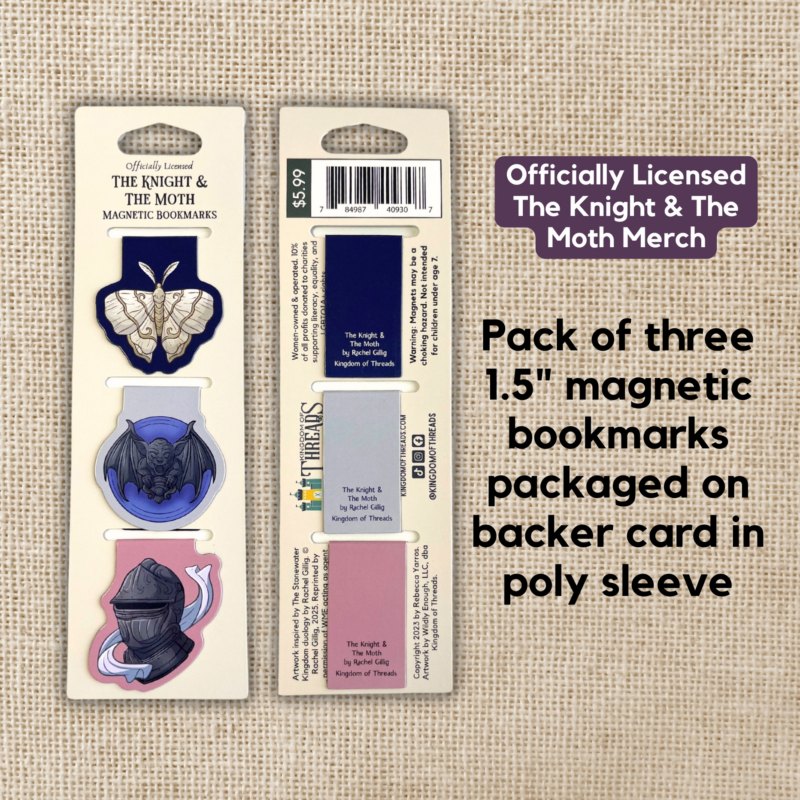 The Knight and the Moth Magnetic Bookmark set made by Kingdom of Threads