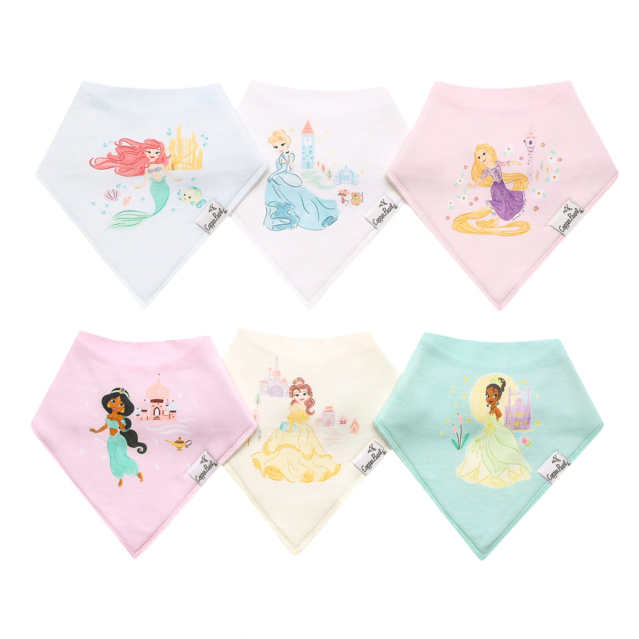 Copper Pearl Disney Princess Bandana Bib Set 6-Pack