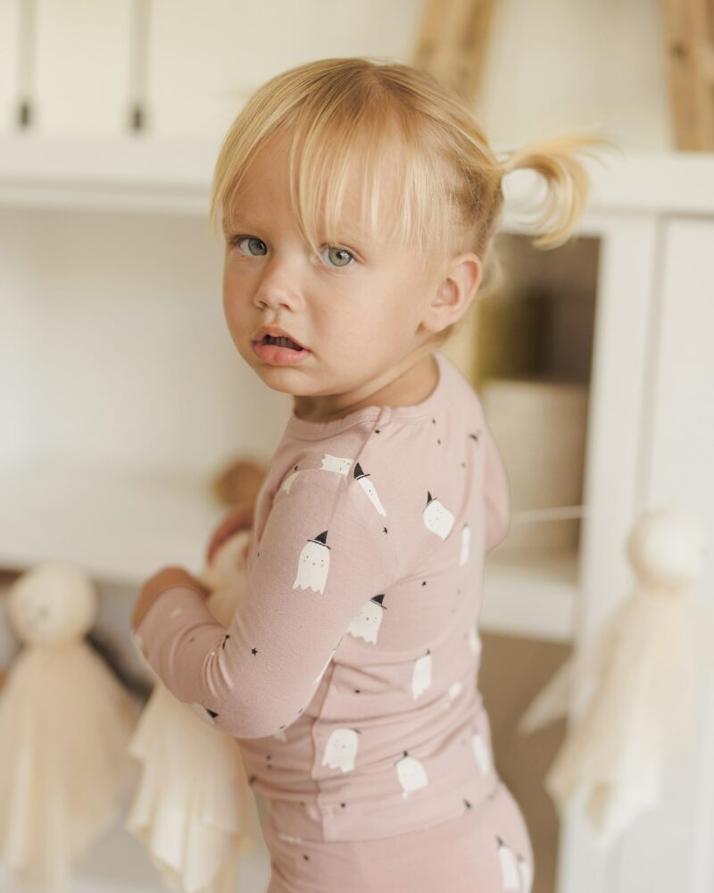 Bamboo Pajama Set In Pink Ghosts from Quincy Mae