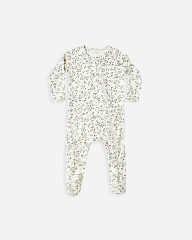 Bamboo Zip Footie In Woodland from Quincy Mae