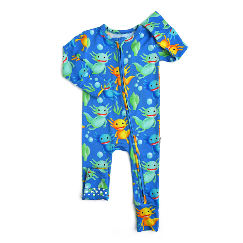 Archie Axolotl Bamboo Viscose Zip Footie