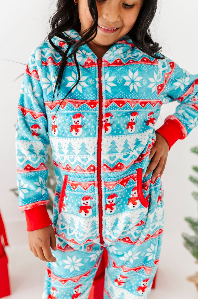 Frosty Fair Isle Microfleece Hooded Jumpsuit from Birdie Bean