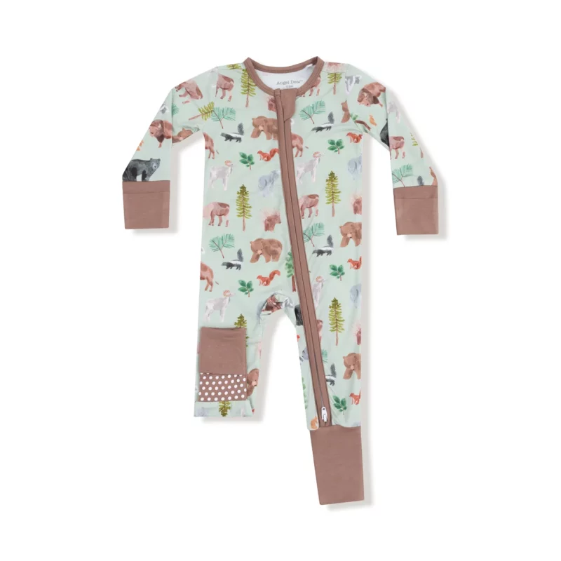 American Woodland Animals Bamboo Viscose Zipper Romper from Angel Dear