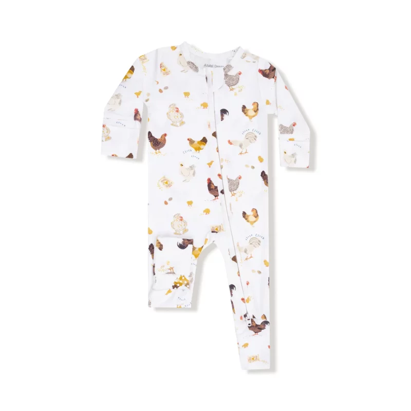 Collector Chickens Bamboo Viscose Zipper Romper from Angel Dear