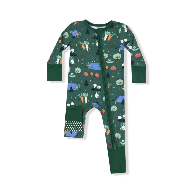 Camping Veggies Bamboo Viscose Zipper Romper from Angel Dear