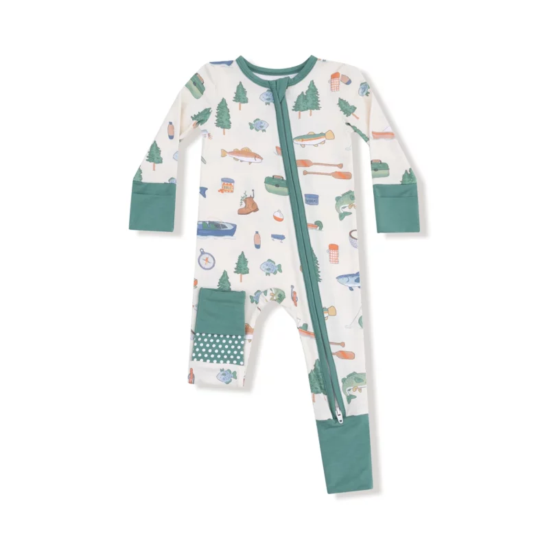 Fishing Things Bamboo Viscose Zipper Romper from Angel Dear