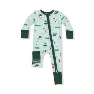 Angel Dear Golf Pros On Green Bamboo Viscose Zipper Romper
