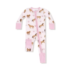 Angel Dear Horses on Pink  Romper Bamboo Viscose Zipper Romper