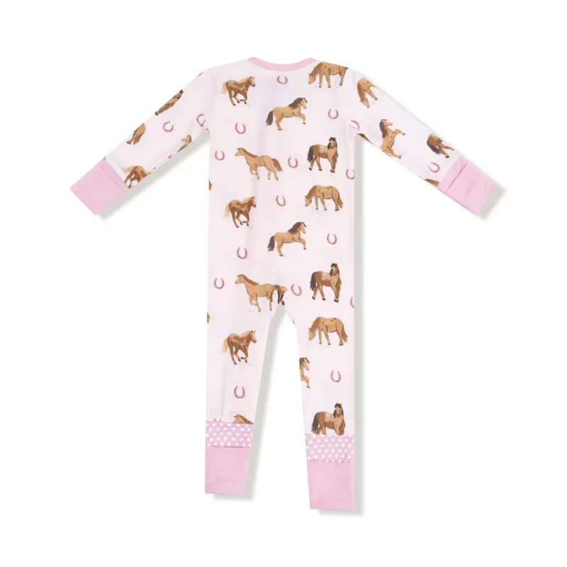 Horses on Pink  Romper Bamboo Viscose Zipper Romper from Angel Dear