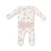 Floral Owl Families Bamboo Viscose Ruffle Zipper Footie