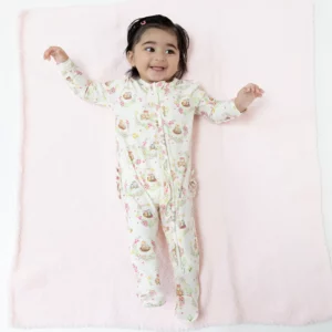 Angel Dear Floral Owl Families Bamboo Viscose Ruffle Zipper Footie