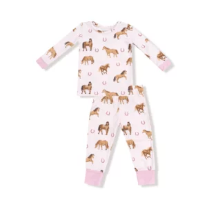 Angel Dear Horses on Pink  Bamboo Viscose Loungewear Set
