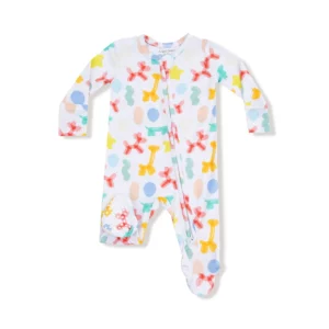 Angel Dear Balloon Animals on Blue Bamboo Viscose Zipper Footie