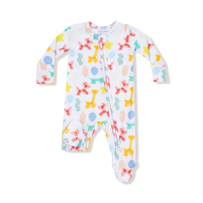 Angel Dear Balloon Animals on Blue Bamboo Viscose Zipper Footie
