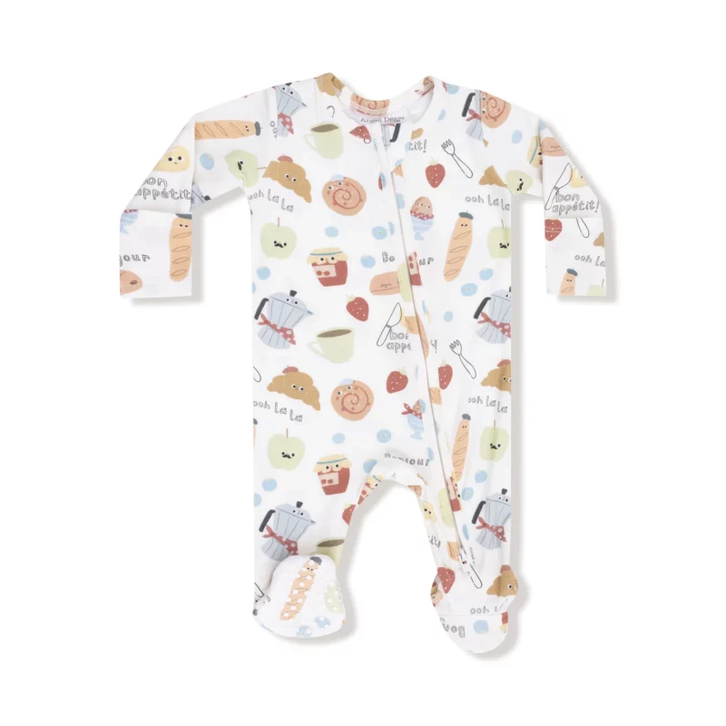 Angel Dear Bonjour Breakfast Bamboo Viscose Zipper Footie