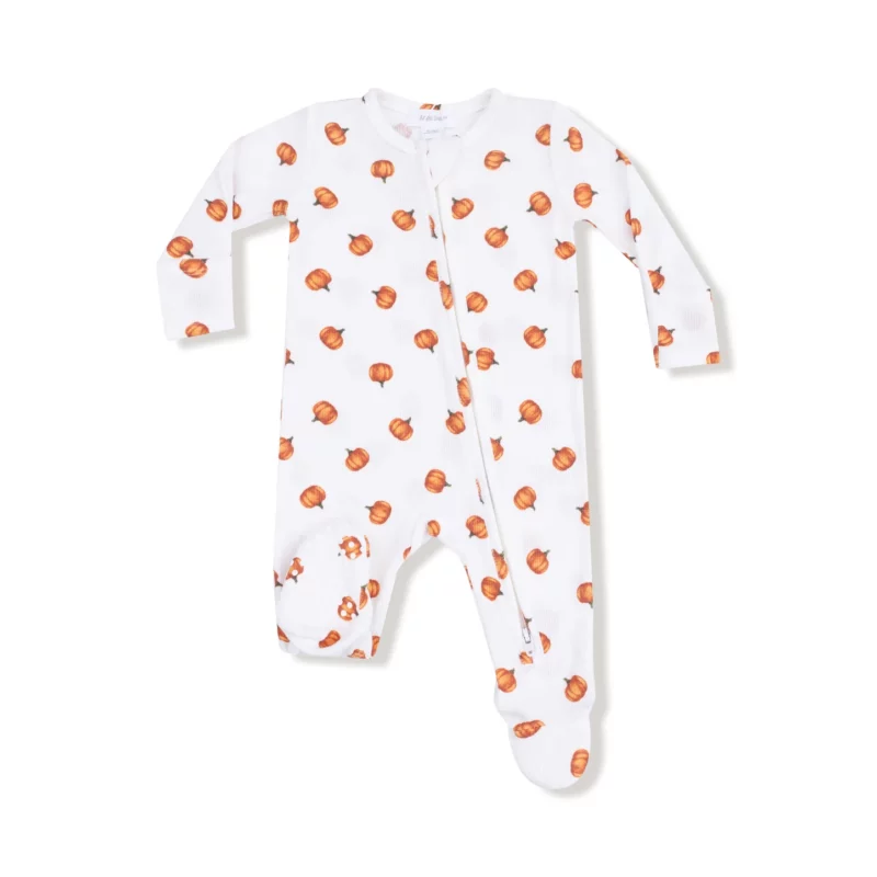 Little Pumpkins Ribbed Modal Zipper Footie from Angel Dear