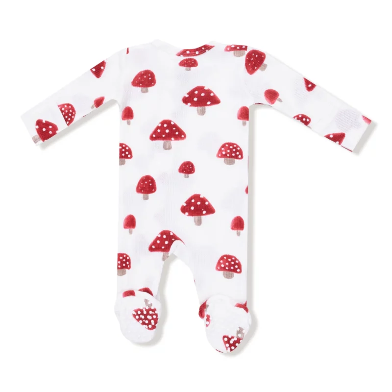 Painterly Mushrooms Bamboo Viscose Waffle Zipper Footie