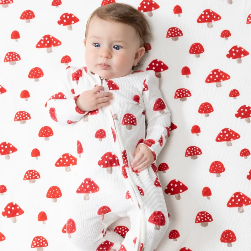 Angel Dear Painterly Mushrooms Bamboo Viscose Waffle Zipper Footie
