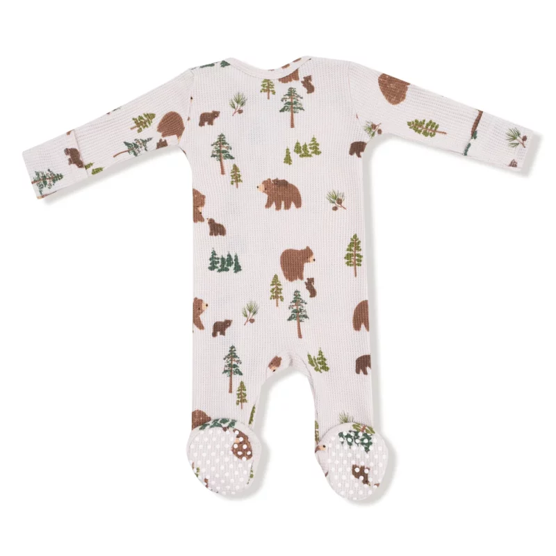 Sweet Brown Bears Bamboo Viscose Waffle Zipper Footie