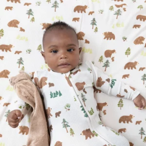 Angel Dear Sweet Brown Bears Bamboo Viscose Waffle Zipper Footie