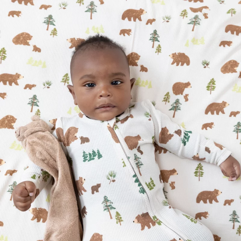 Angel Dear Sweet Brown Bears Bamboo Viscose Waffle Zipper Footie