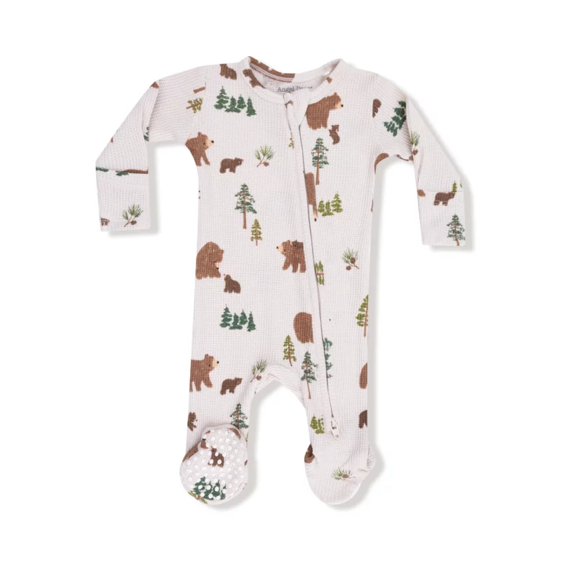Sweet Brown Bears Bamboo Viscose Waffle Zipper Footie from Angel Dear