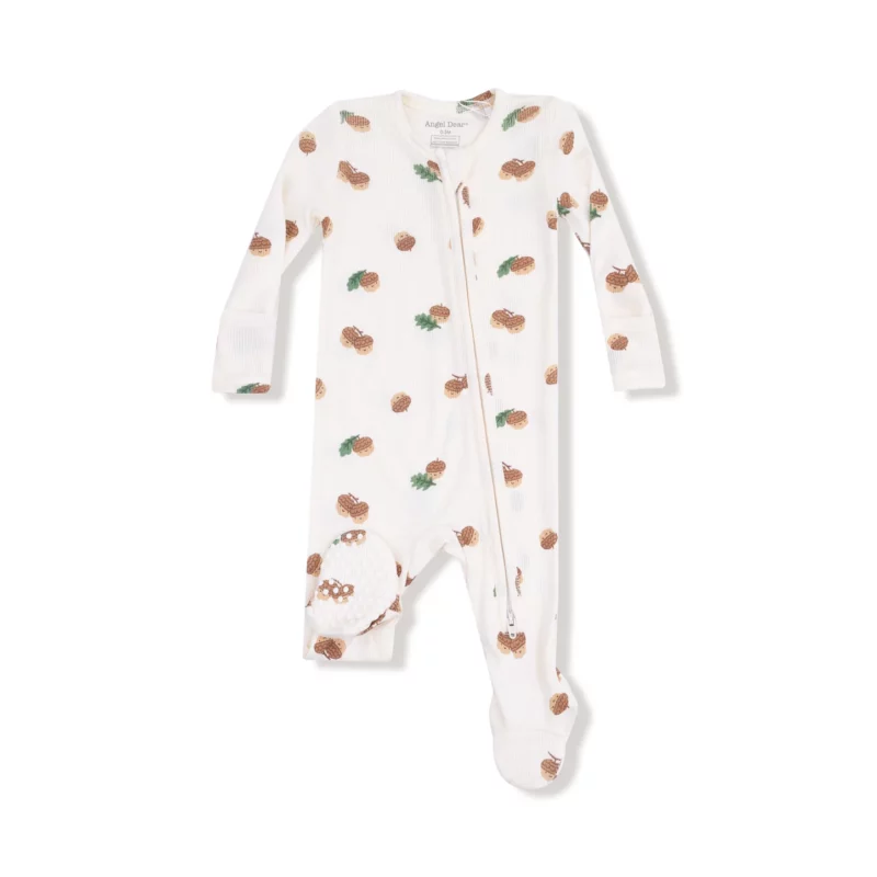 Tiny Acorns Ribbed Modal Zipper Footie from Angel Dear