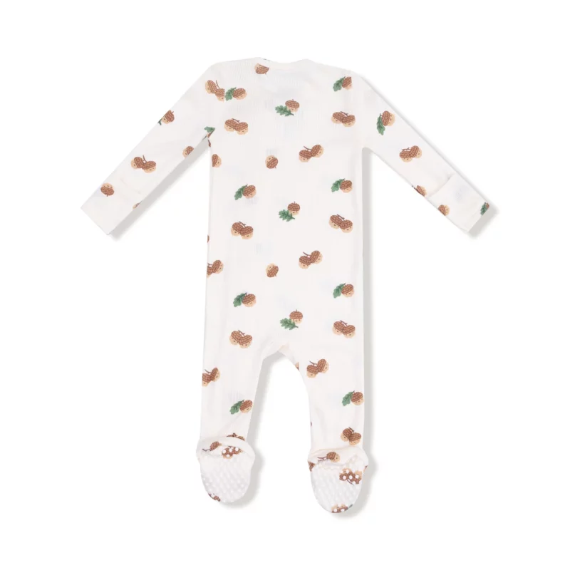 Tiny Acorns Ribbed Modal Zipper Footie
