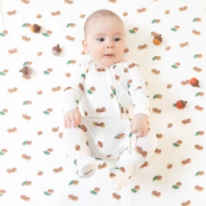 Angel Dear Tiny Acorns Ribbed Modal Zipper Footie