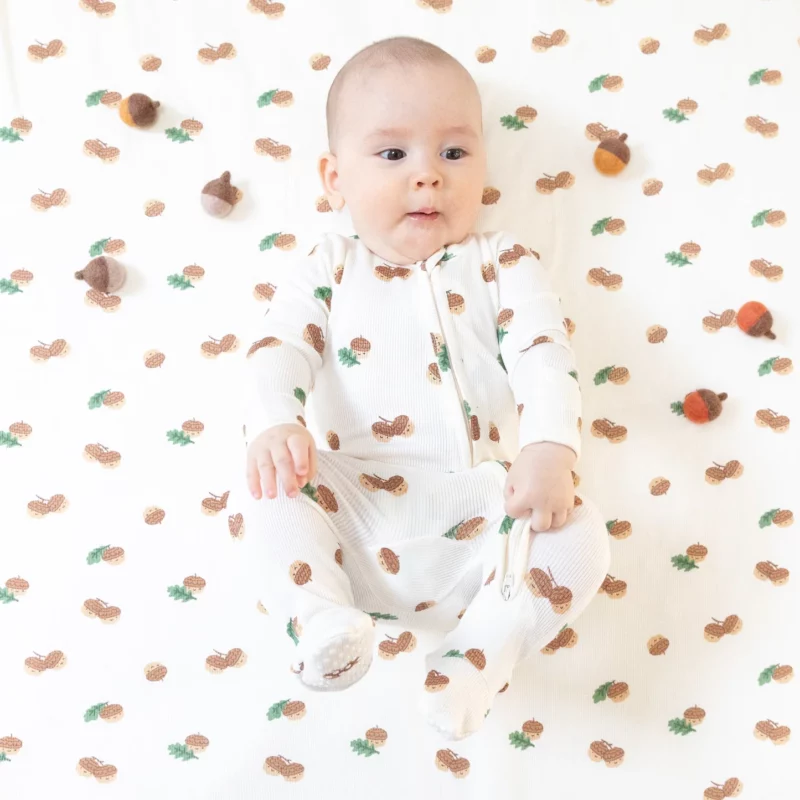 Angel Dear Tiny Acorns Ribbed Modal Zipper Footie