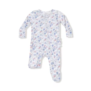 Angel Dear Country Girl Floral Bamboo Viscose Zipper Ruffle Footie