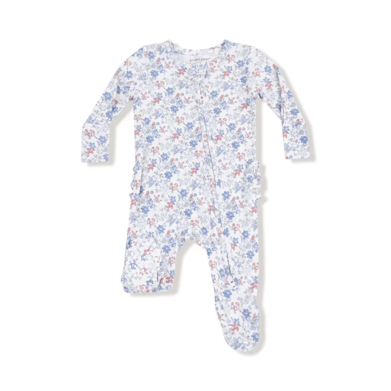 Angel Dear Country Girl Floral Bamboo Viscose Zipper Ruffle Footie
